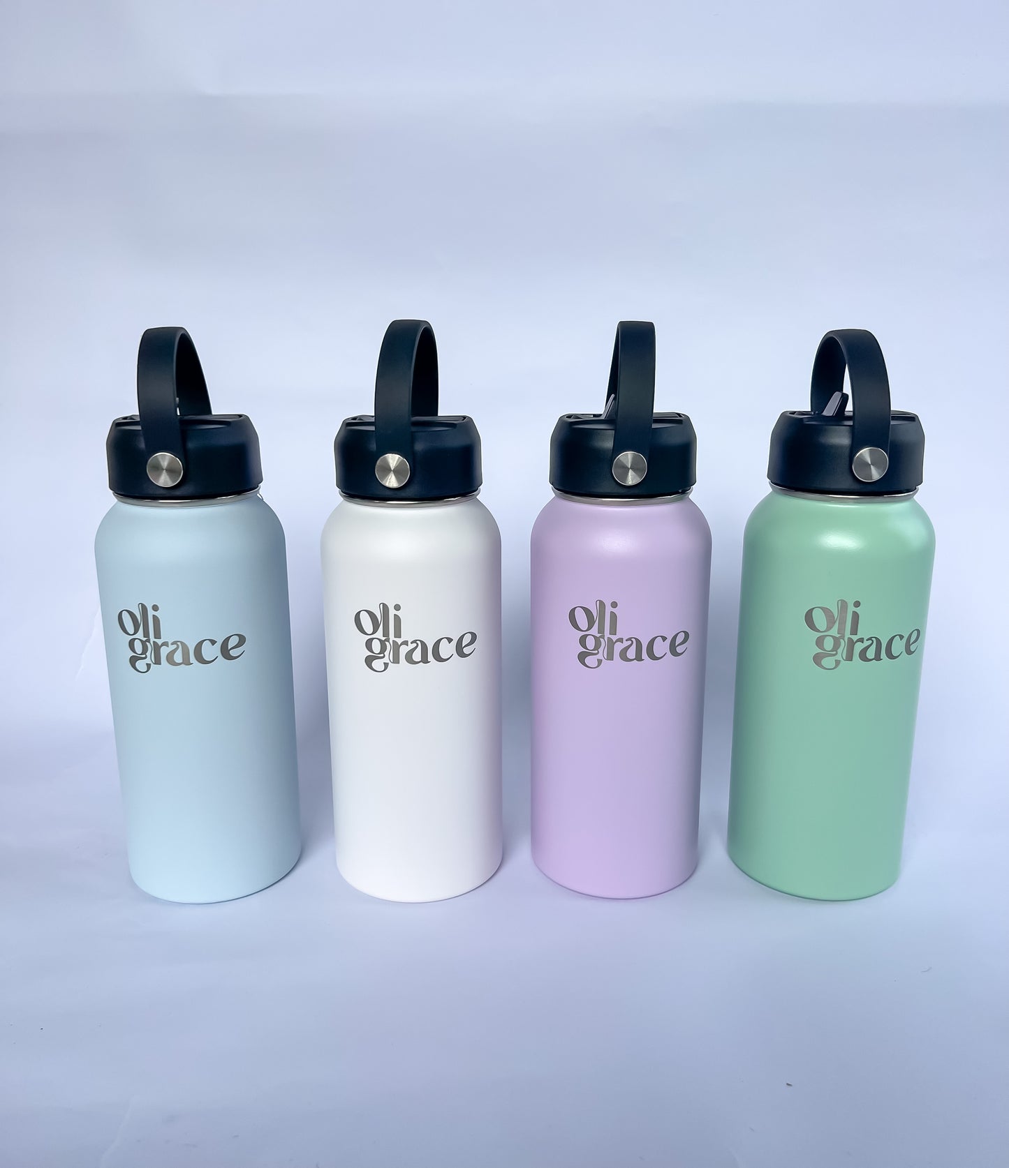 Stainless steel 1L water bottle available in 4 colours. Sky blue, White, Lilac, Mint.